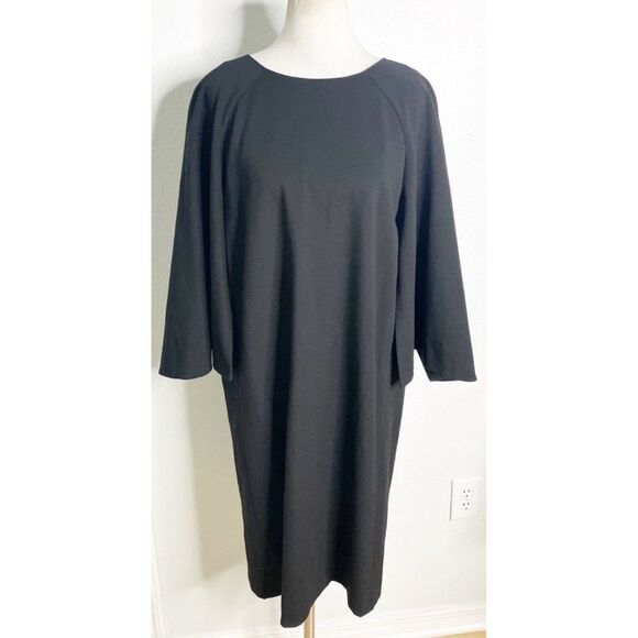 Lafayette 148 New York  Black Split-Sleeve Shift Dress Size Large - Picture 3 of 8